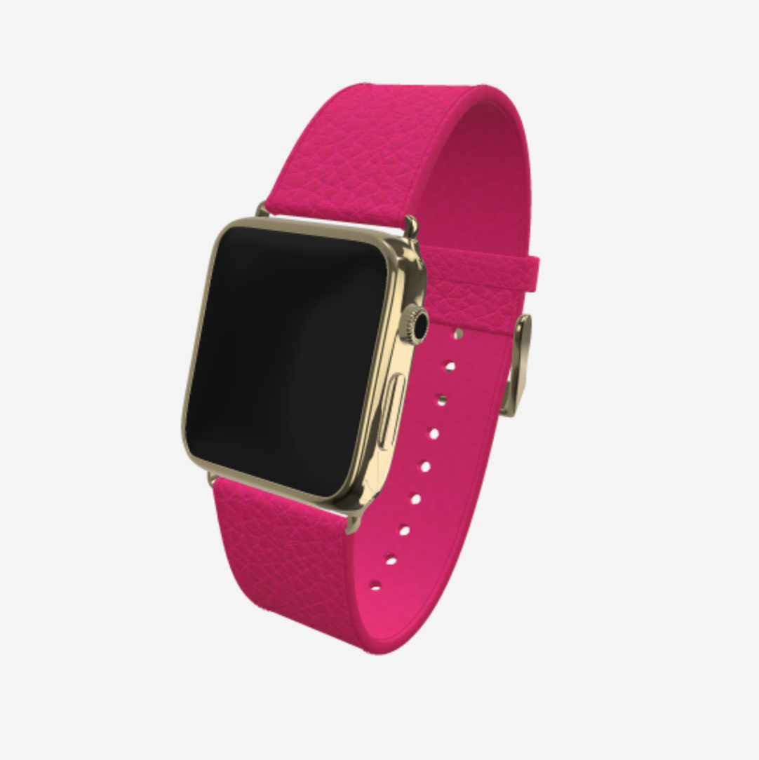 Apple Watch Strap in Genuine Calfskin 38 l 40 MM Fuchsia Party Yellow Gold 