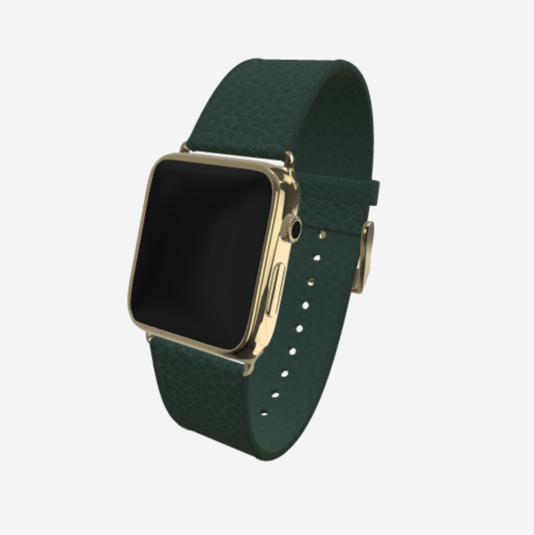 Apple Watch Strap in Genuine Calfskin 38 l 40 MM Jungle Green Yellow Gold 