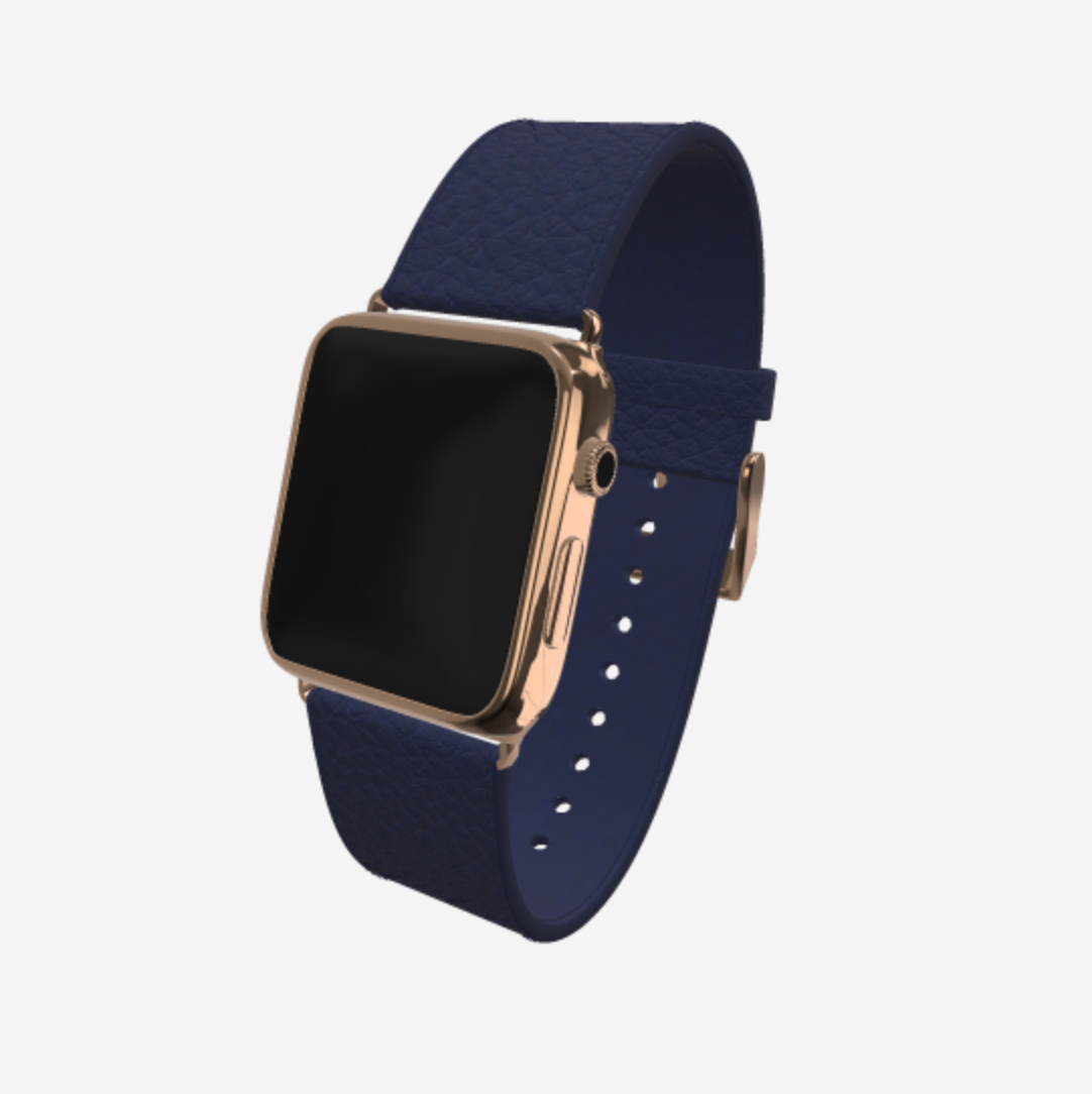 Apple Watch Strap in Genuine Calfskin 38 l 40 MM Navy Blue Black Plating 