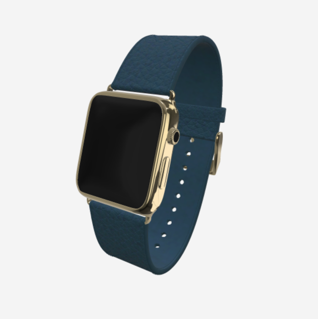 Apple Watch Strap in Genuine Calfskin 38 l 40 MM Night Blue Yellow Gold 