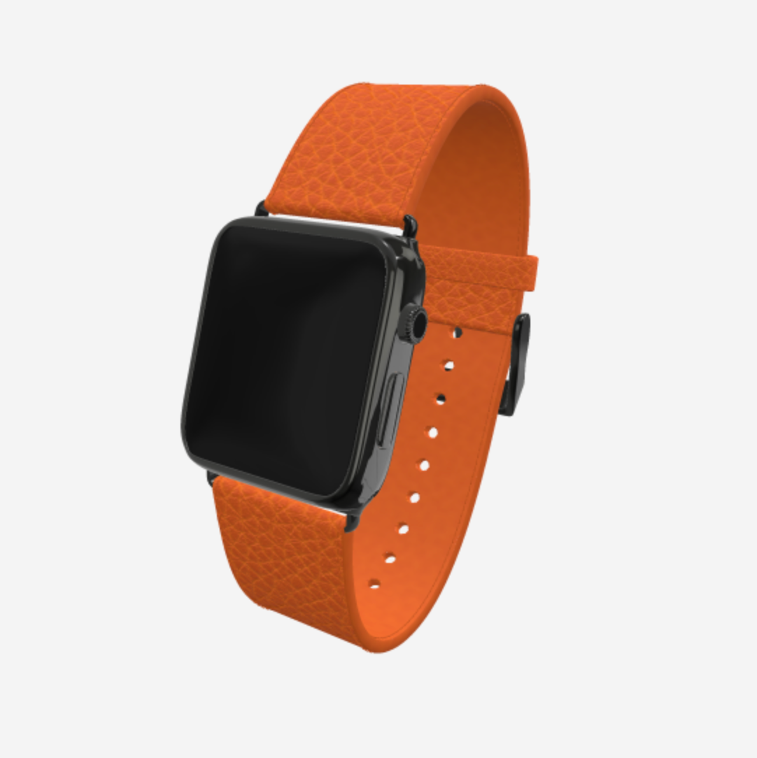 Apple Watch Strap in Genuine Calfskin 38 l 40 MM Orange Cocktail Black Plating 