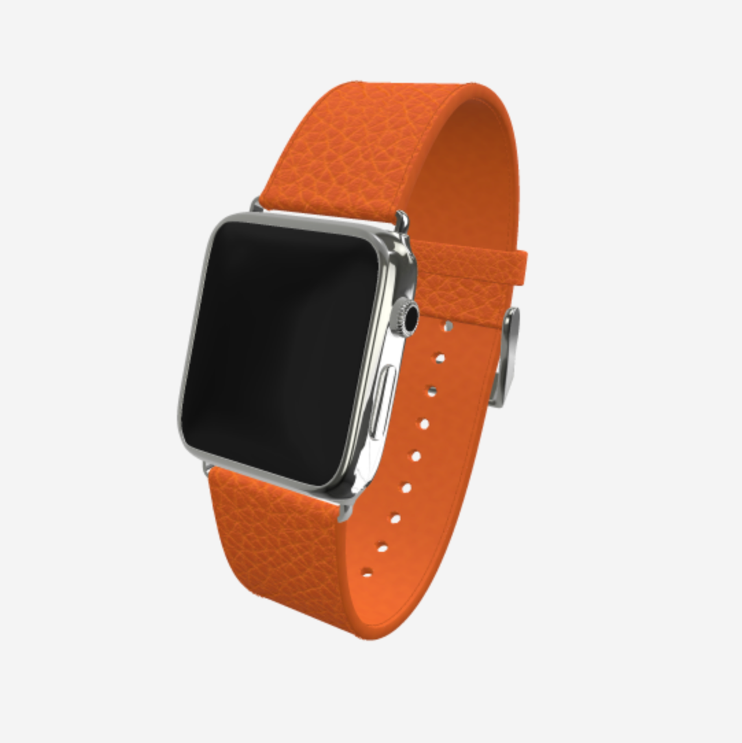 Apple Watch Strap in Genuine Calfskin 38 l 40 MM Orange Cocktail Steel 316 