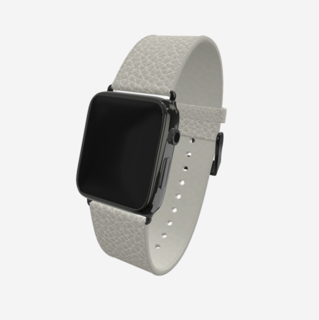 Apple Watch Strap in Genuine Calfskin 38 l 40 MM Pearl Grey Black Plating 