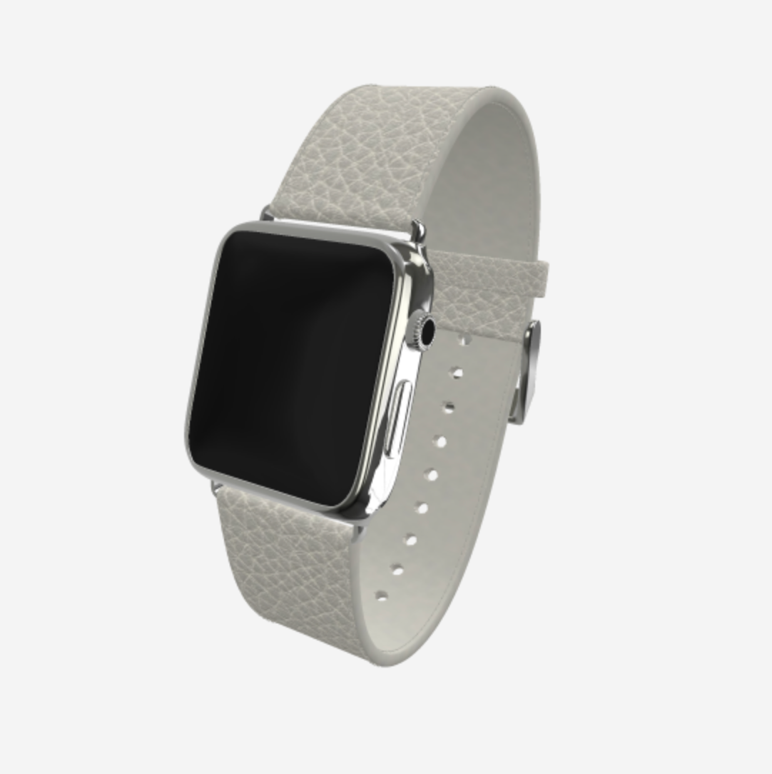 Apple Watch Strap in Genuine Calfskin 38 l 40 MM Pearl Grey Steel 316 