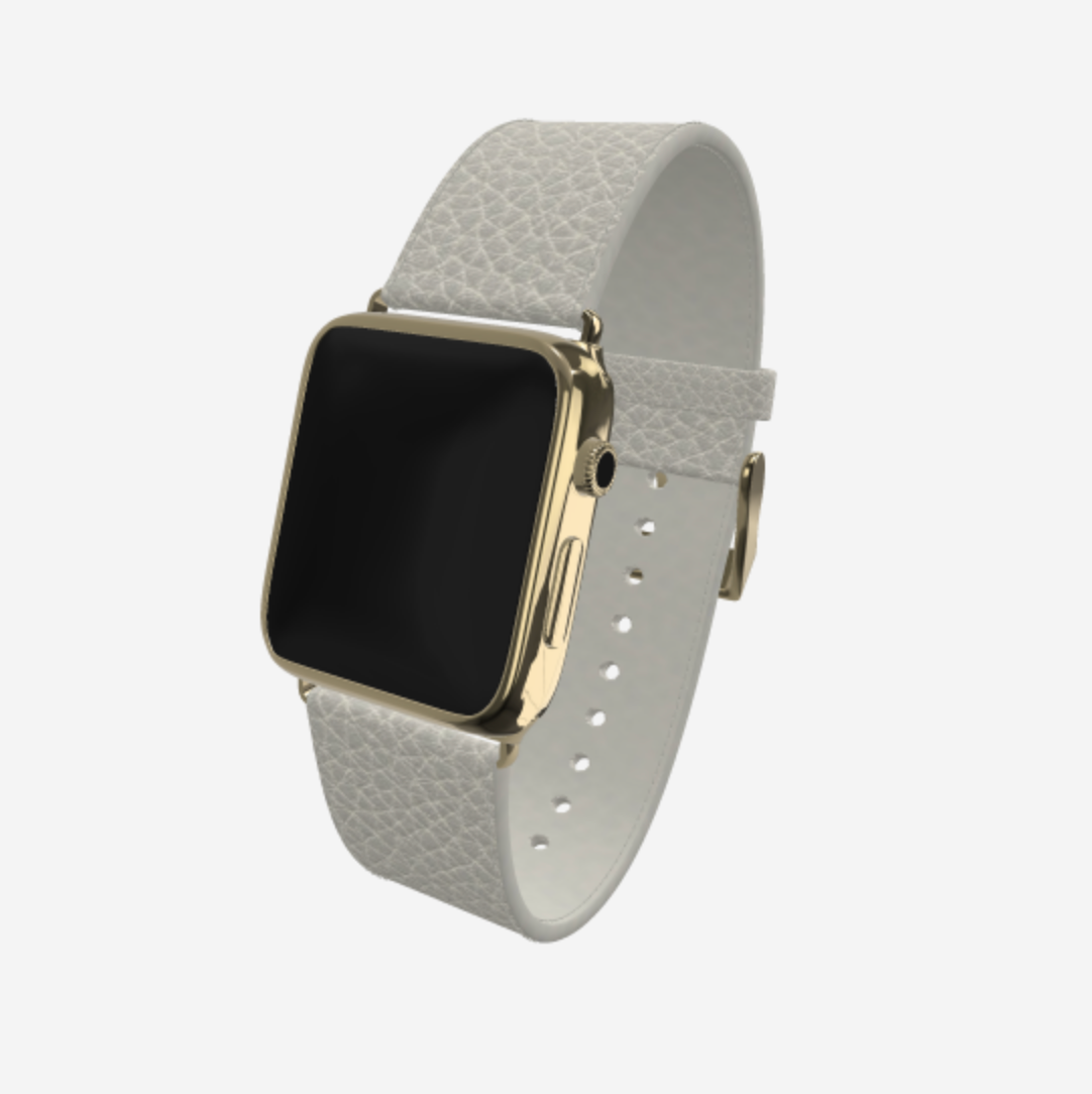 Apple Watch Strap in Genuine Calfskin 38 l 40 MM Pearl Grey Yellow Gold 
