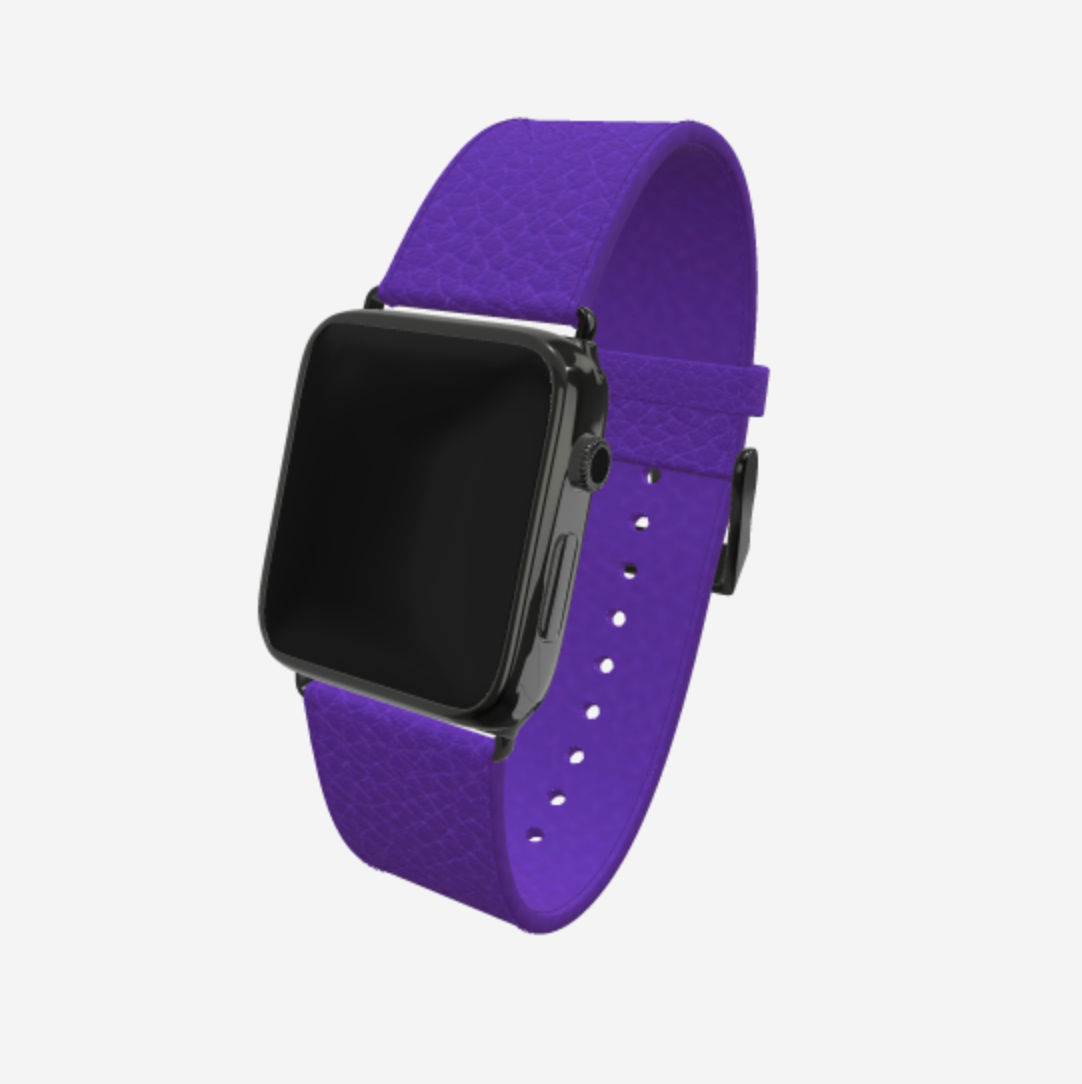 Apple Watch Strap in Genuine Calfskin 38 l 40 MM Purple Rain Black Plating 