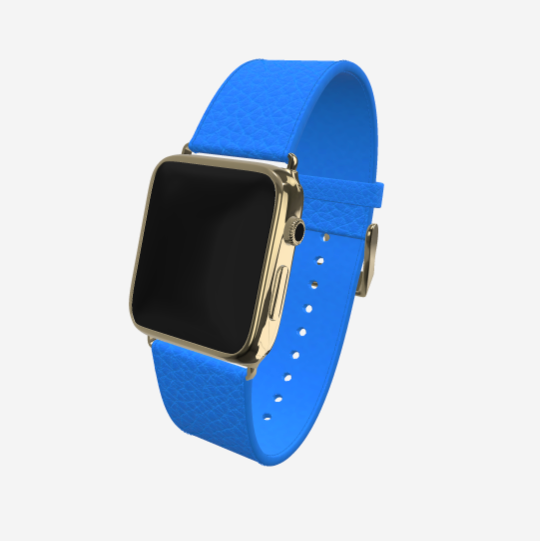 Apple Watch Strap in Genuine Calfskin 38 l 40 MM Royal Blue Yellow Gold 