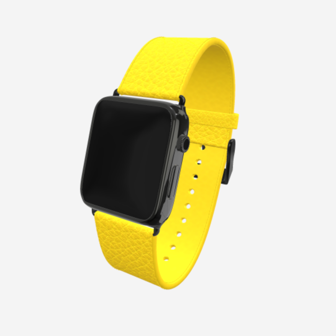 Apple Watch Strap in Genuine Calfskin 38 l 40 MM Summer Yellow Black Plating 