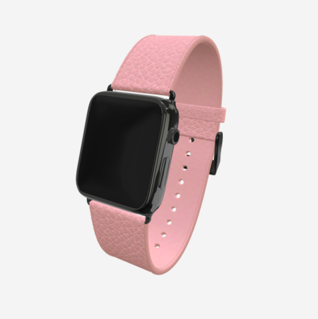 Apple Watch Strap in Genuine Calfskin 38 l 40 MM Sweet Rose Black Plating 