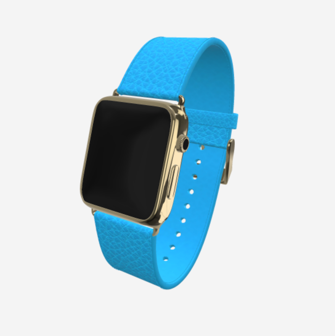 Apple Watch Strap in Genuine Calfskin 38 l 40 MM Tropical Blue Yellow Gold 