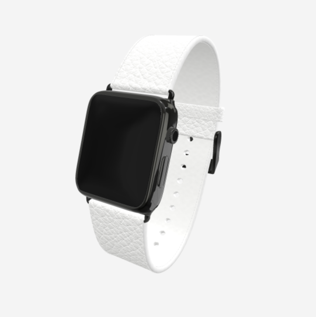 Apple Watch Strap in Genuine Calfskin 38 l 40 MM White Angel Black Plating 