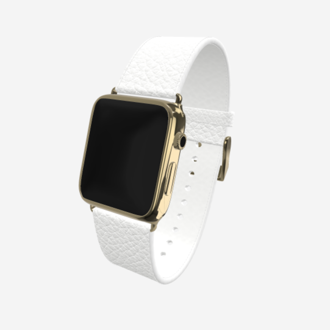 Apple Watch Strap in Genuine Calfskin 42 l 44 l 45 MM White Angel Yellow Gold 