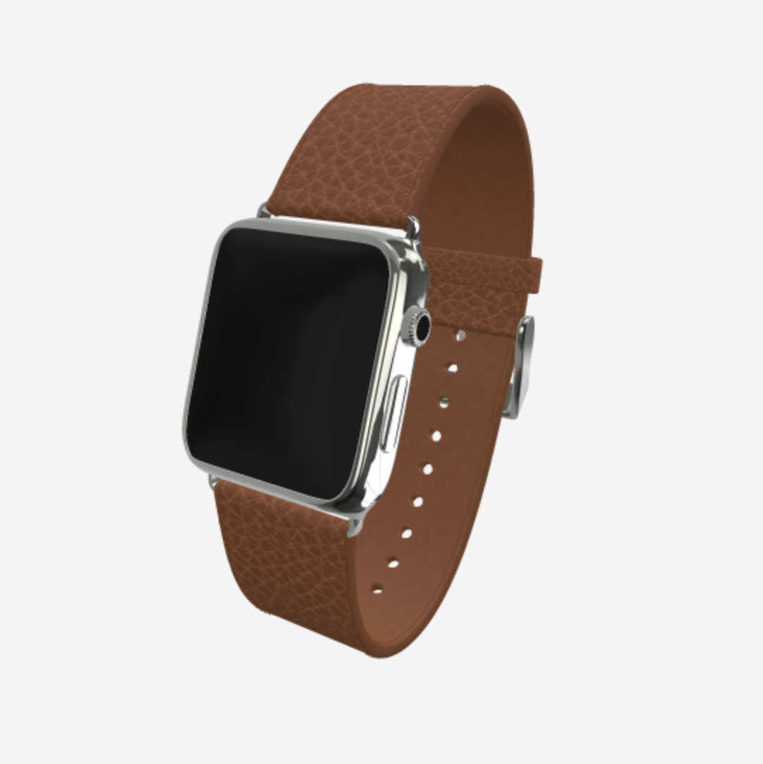 Apple Watch Strap in Genuine Calfskin 42 l 44 MM Belmondo Brown Steel 316 