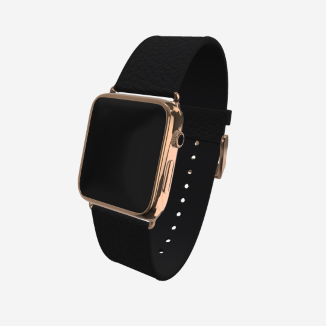 Apple Watch Strap in Genuine Calfskin 42 l 44 MM Bond Black Black Plating 