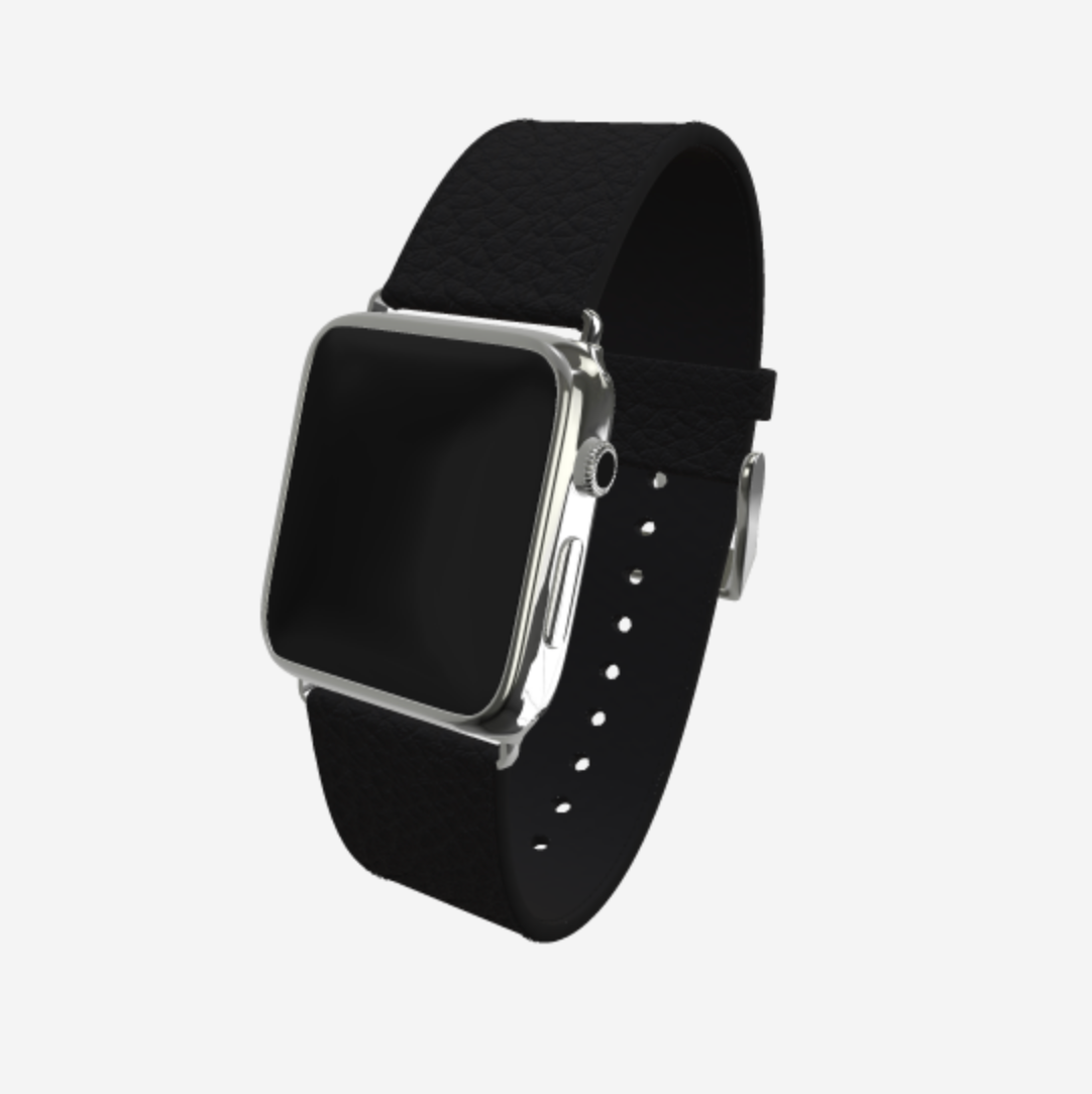 Apple Watch Strap in Genuine Calfskin 42 l 44 MM Bond Black Steel 316 