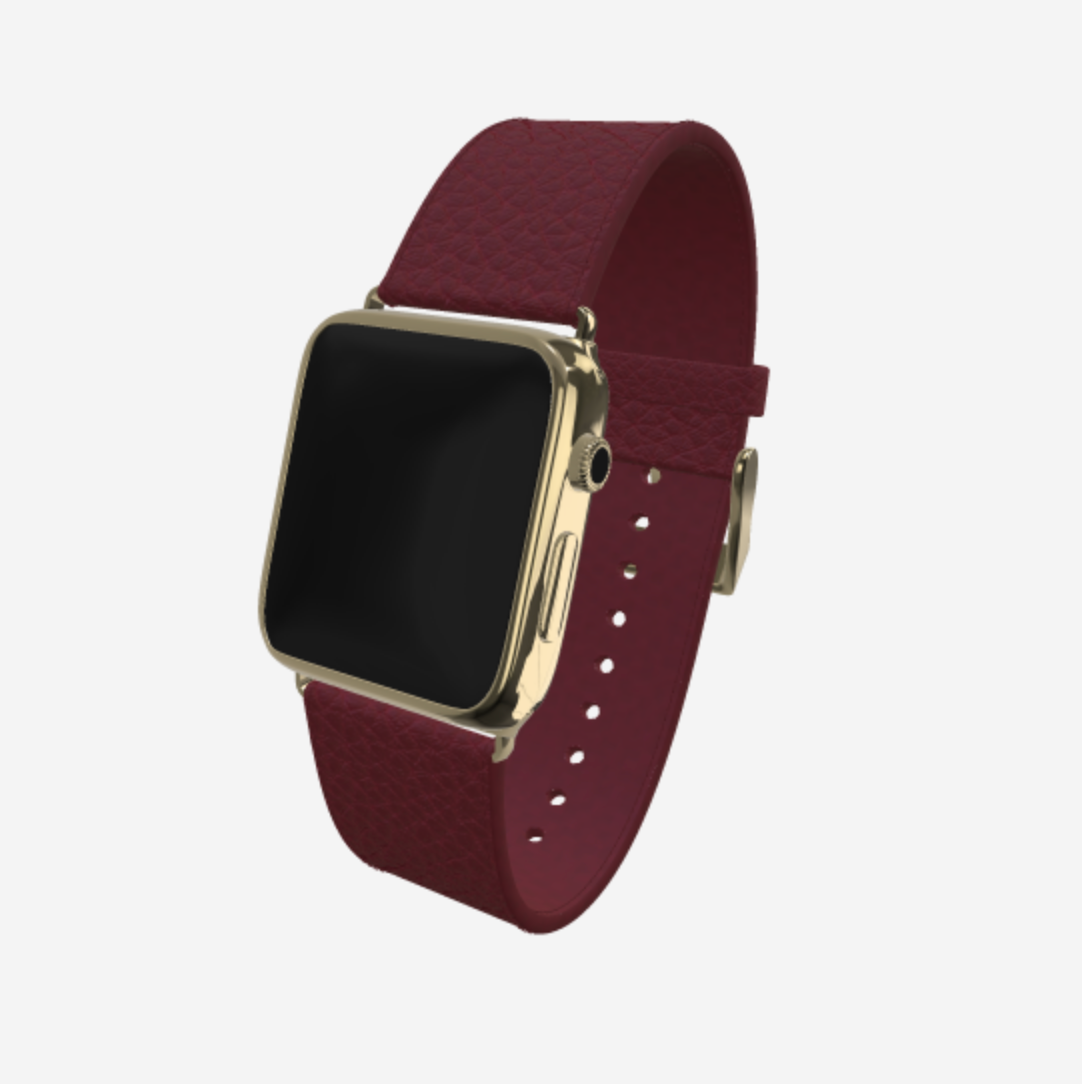 Apple Watch Strap in Genuine Calfskin 42 l 44 MM Burgundy Palace Yellow Gold 