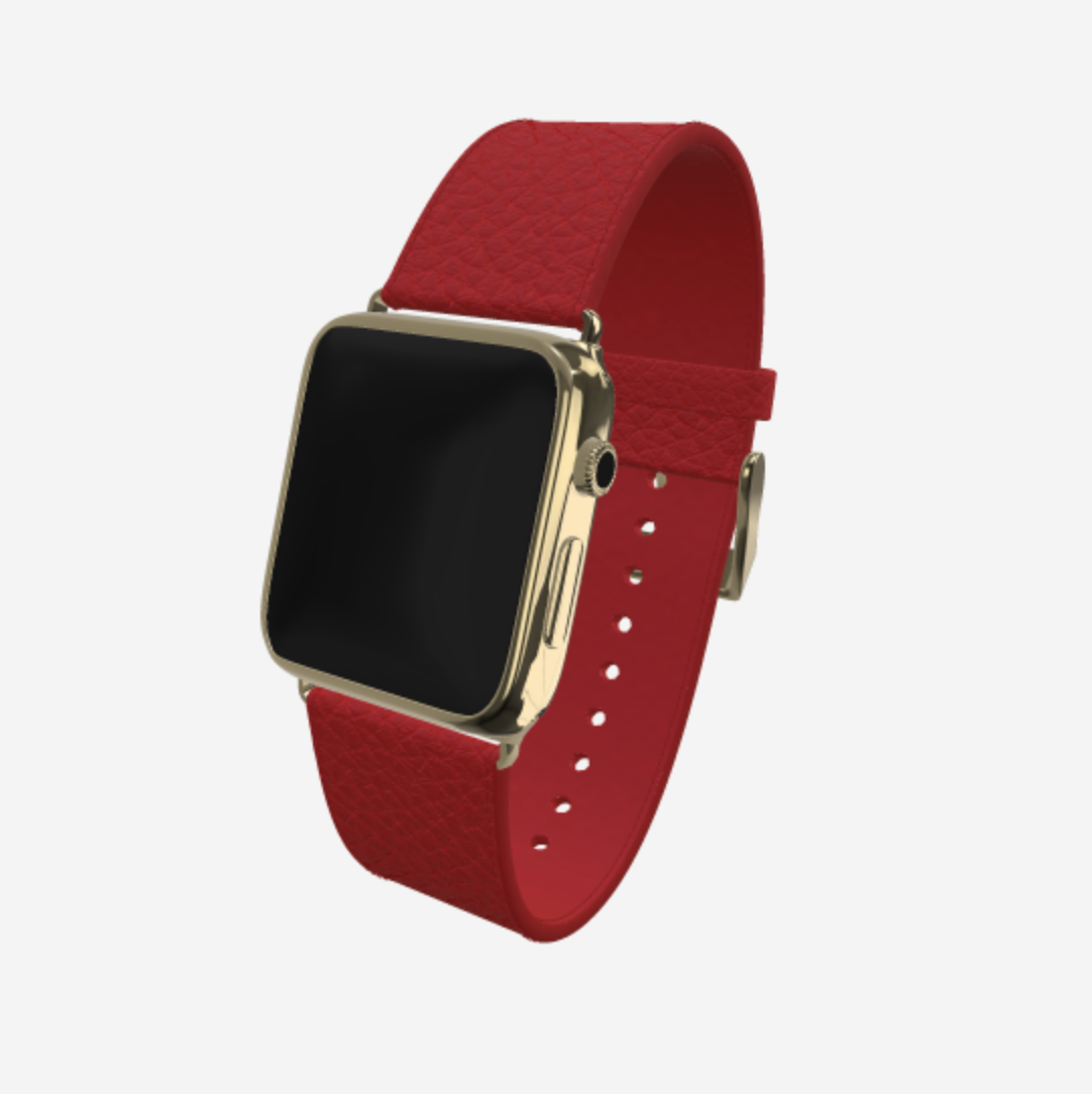 Apple Watch Strap in Genuine Calfskin 42 l 44 MM Coral Red Yellow Gold 