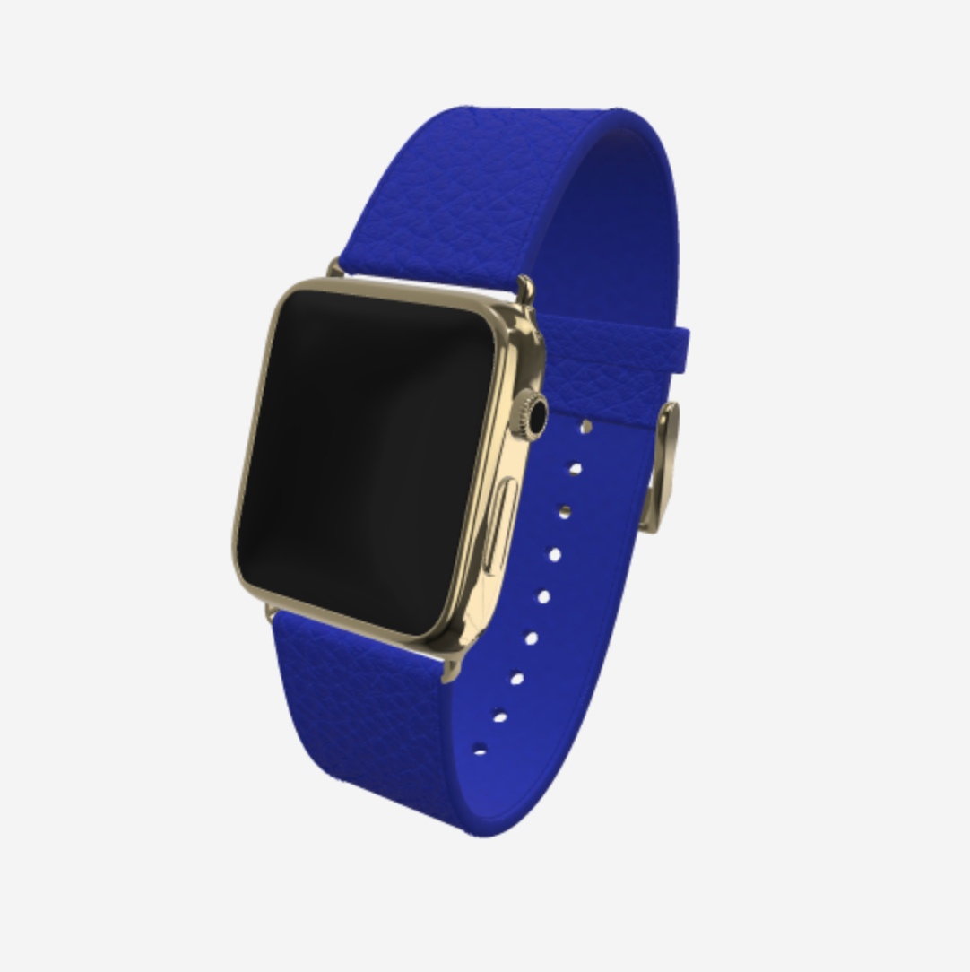 Apple Watch Strap in Genuine Calfskin 42 l 44 MM Electric Blue Yellow Gold 
