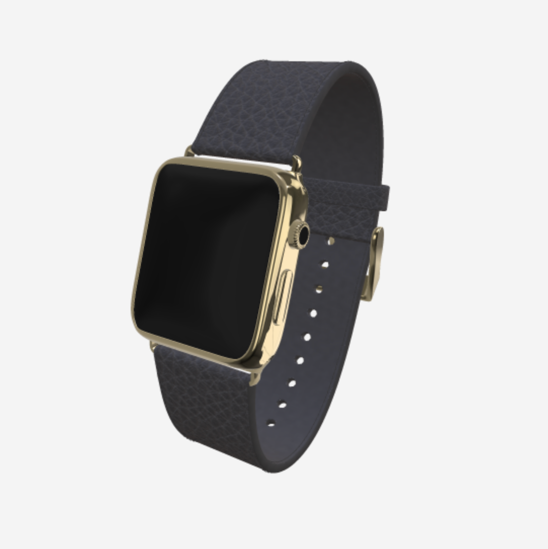 Apple Watch Strap in Genuine Calfskin 42 l 44 MM Elite Grey Yellow Gold 