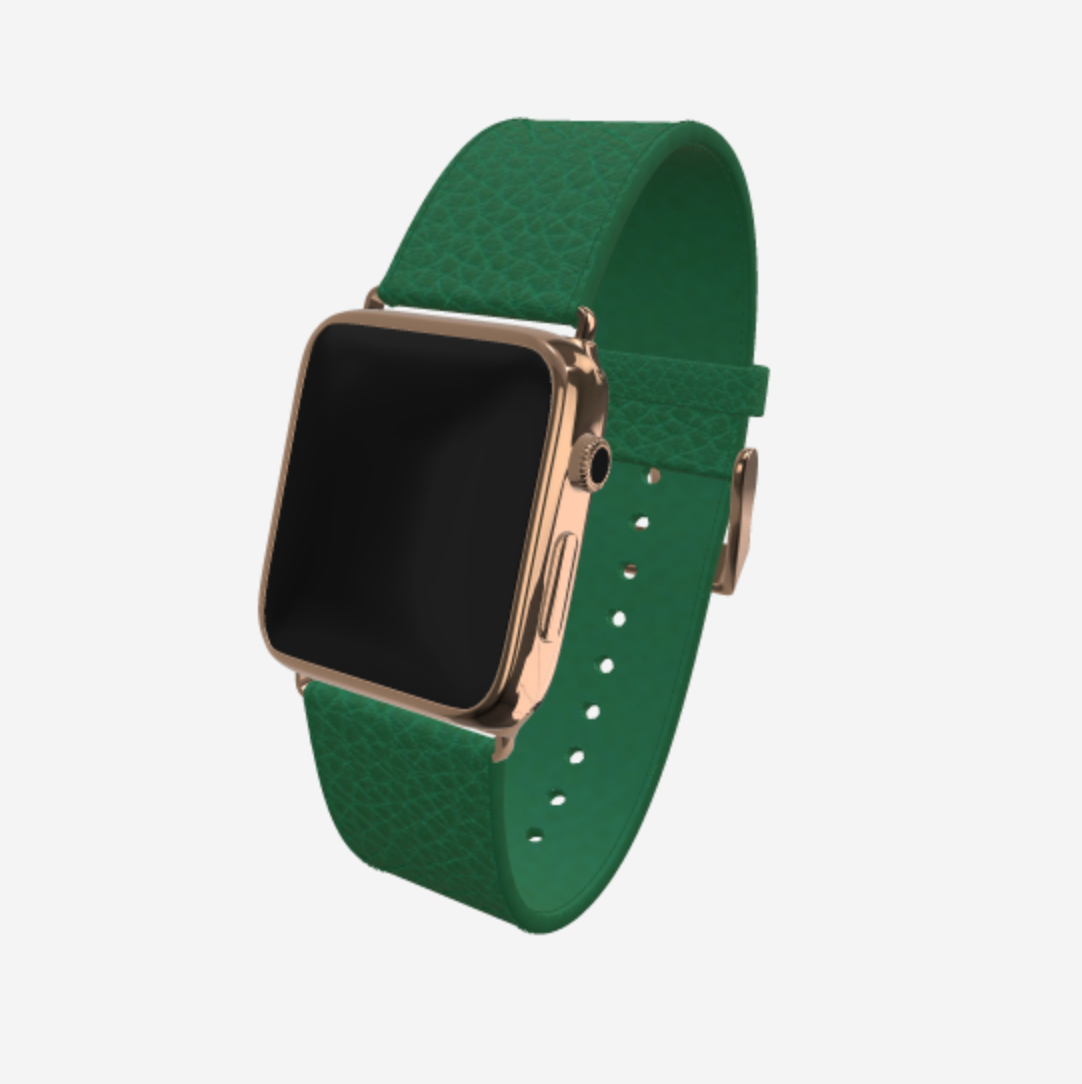 Apple Watch Strap in Genuine Calfskin 42 l 44 MM Emerald Green Black Plating 