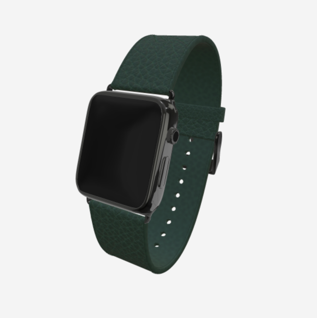Apple Watch Strap in Genuine Calfskin 42 l 44 MM Jungle Green Black Plating 