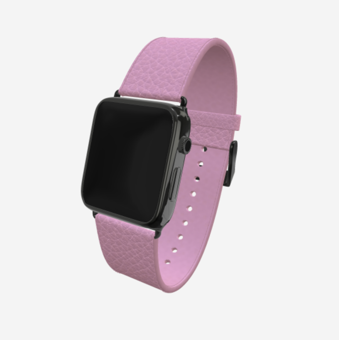 Apple Watch Strap in Genuine Calfskin 42 l 44 MM Lavender Laugh Black Plating 