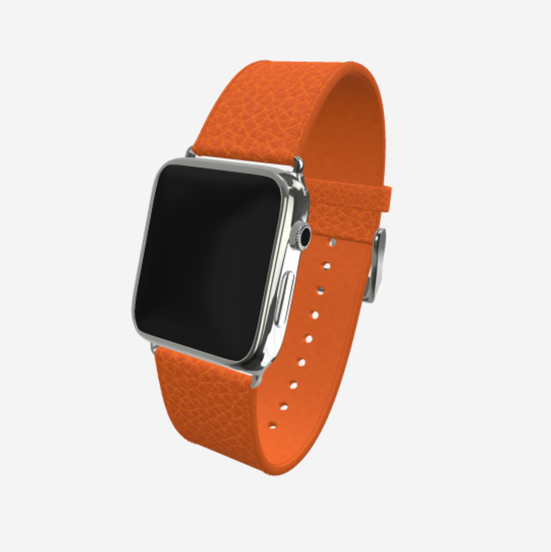 Apple Watch Strap in Genuine Calfskin 42 l 44 MM Orange Cocktail Steel 316 