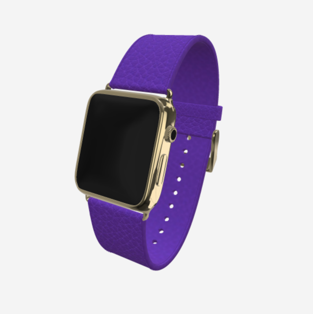 Apple Watch Strap in Genuine Calfskin 42 l 44 MM Purple Rain Yellow Gold 