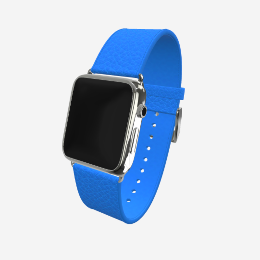 Apple Watch Strap in Genuine Calfskin 42 l 44 MM Royal Blue Steel 316 