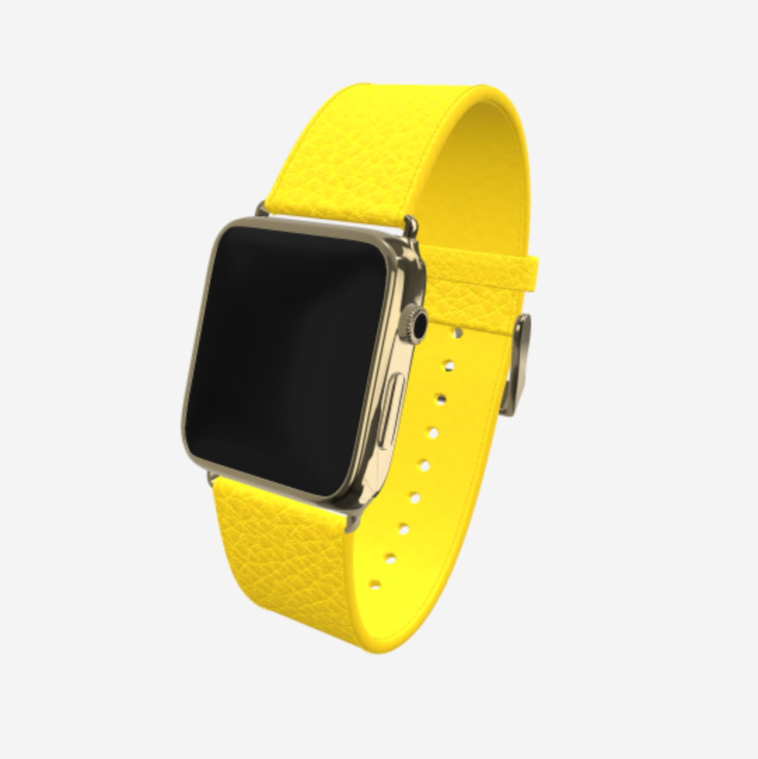 Apple Watch Strap in Genuine Calfskin 42 l 44 MM Summer Yellow Yellow Gold 