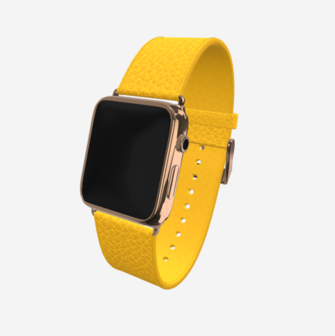 Apple Watch Strap in Genuine Calfskin 42 l 44 MM Sunny Yellow Black Plating 