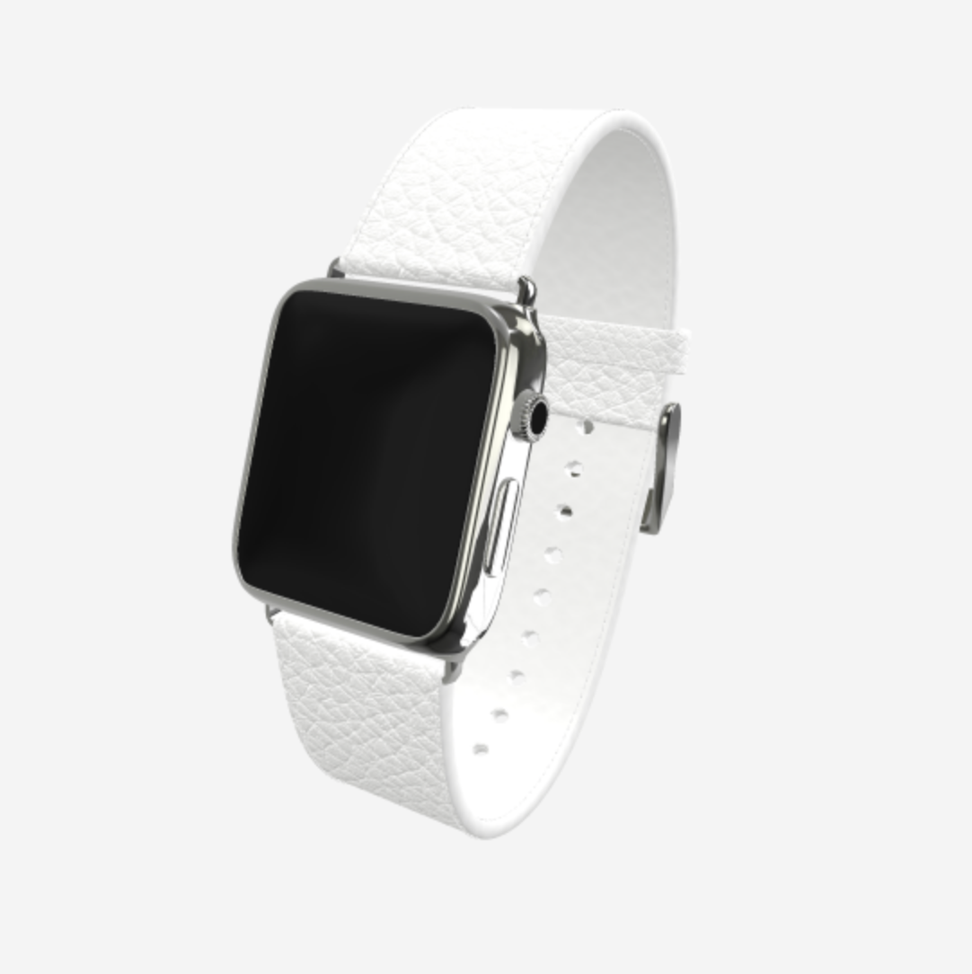 Apple Watch Strap in Genuine Calfskin 42 l 44 MM White Angel Steel 316 