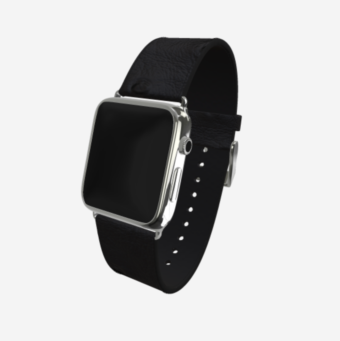 Apple Watch Strap in Genuine Ostrich 38 l 40 MM Bond Black Steel 316 