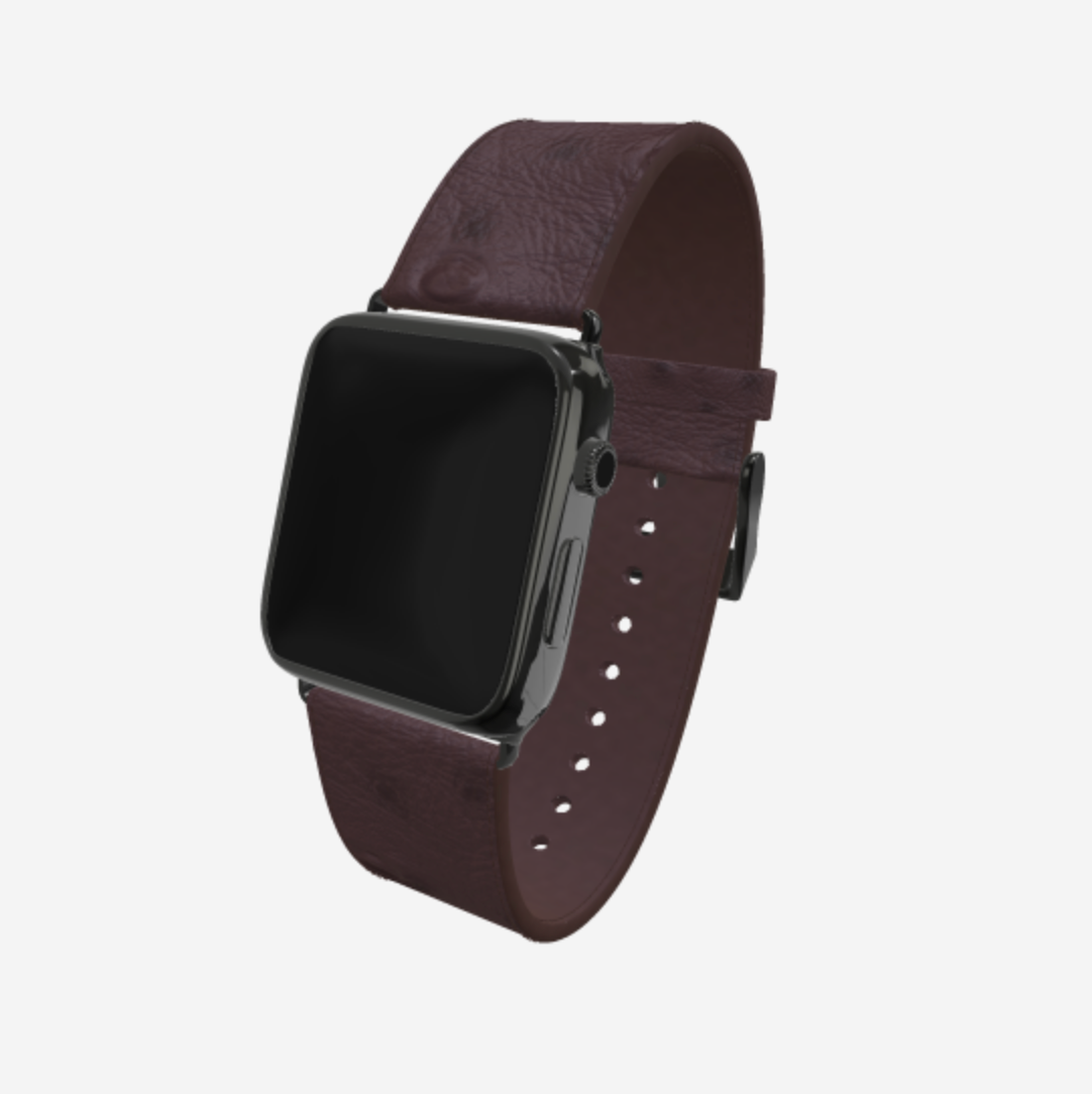 Apple Watch Strap in Genuine Ostrich 38 l 40 MM Borsalino Brown Black Plating 