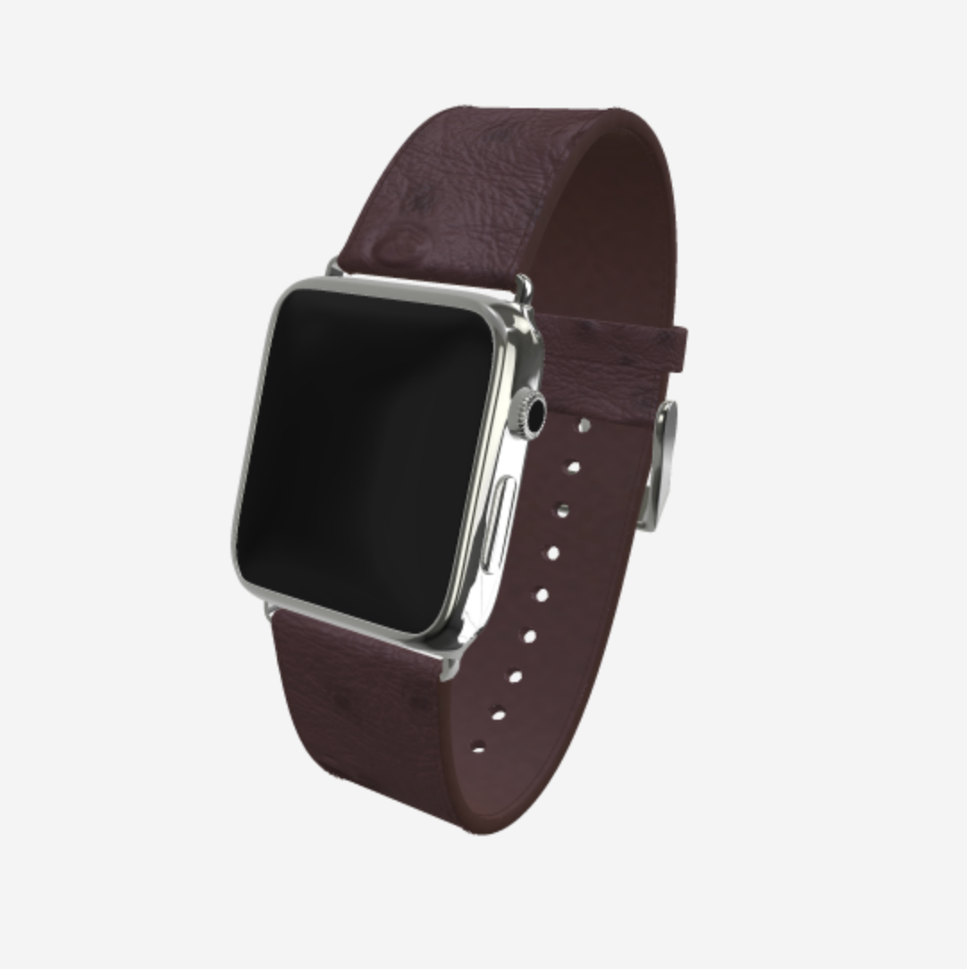 Apple Watch Strap in Genuine Ostrich 38 l 40 MM Borsalino Brown Steel 316 
