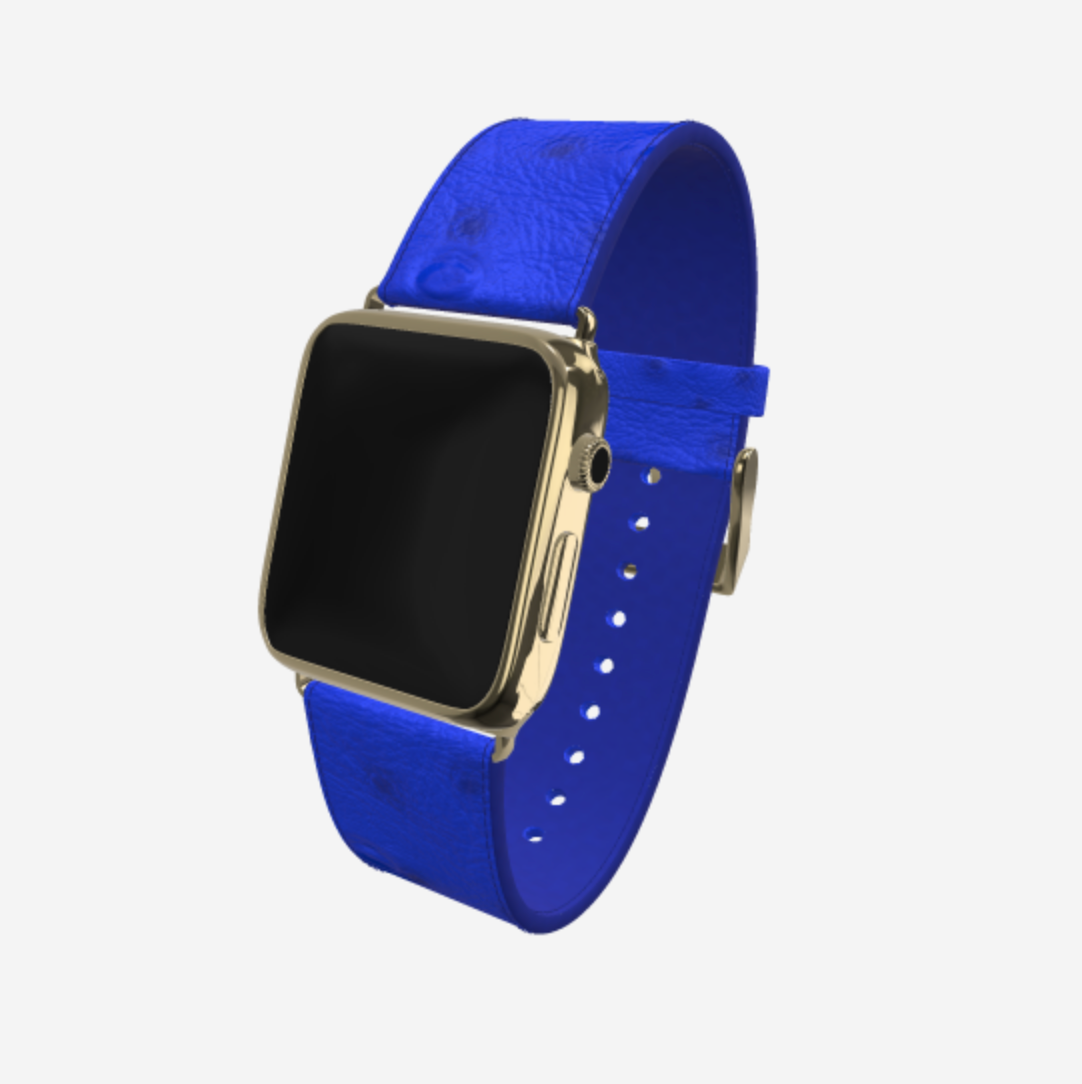 Apple Watch Strap in Genuine Ostrich 38 l 40 MM Electric Blue Yellow Gold 