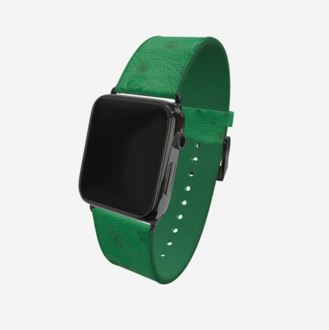 Apple Watch Strap in Genuine Ostrich 38 l 40 MM Emerald Green Black Plating 
