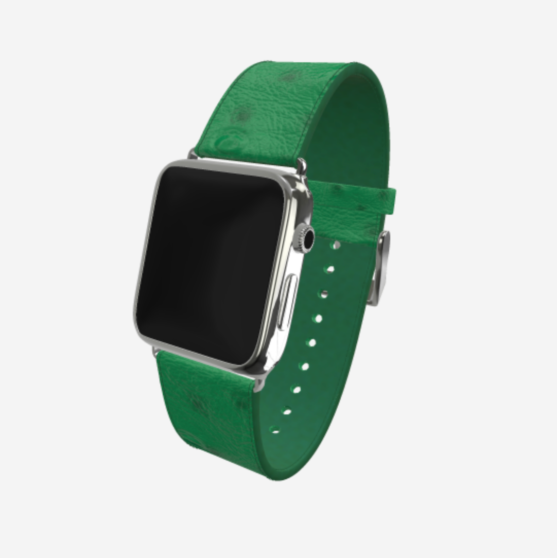 Apple Watch Strap in Genuine Ostrich 38 l 40 MM Emerald Green Steel 316 