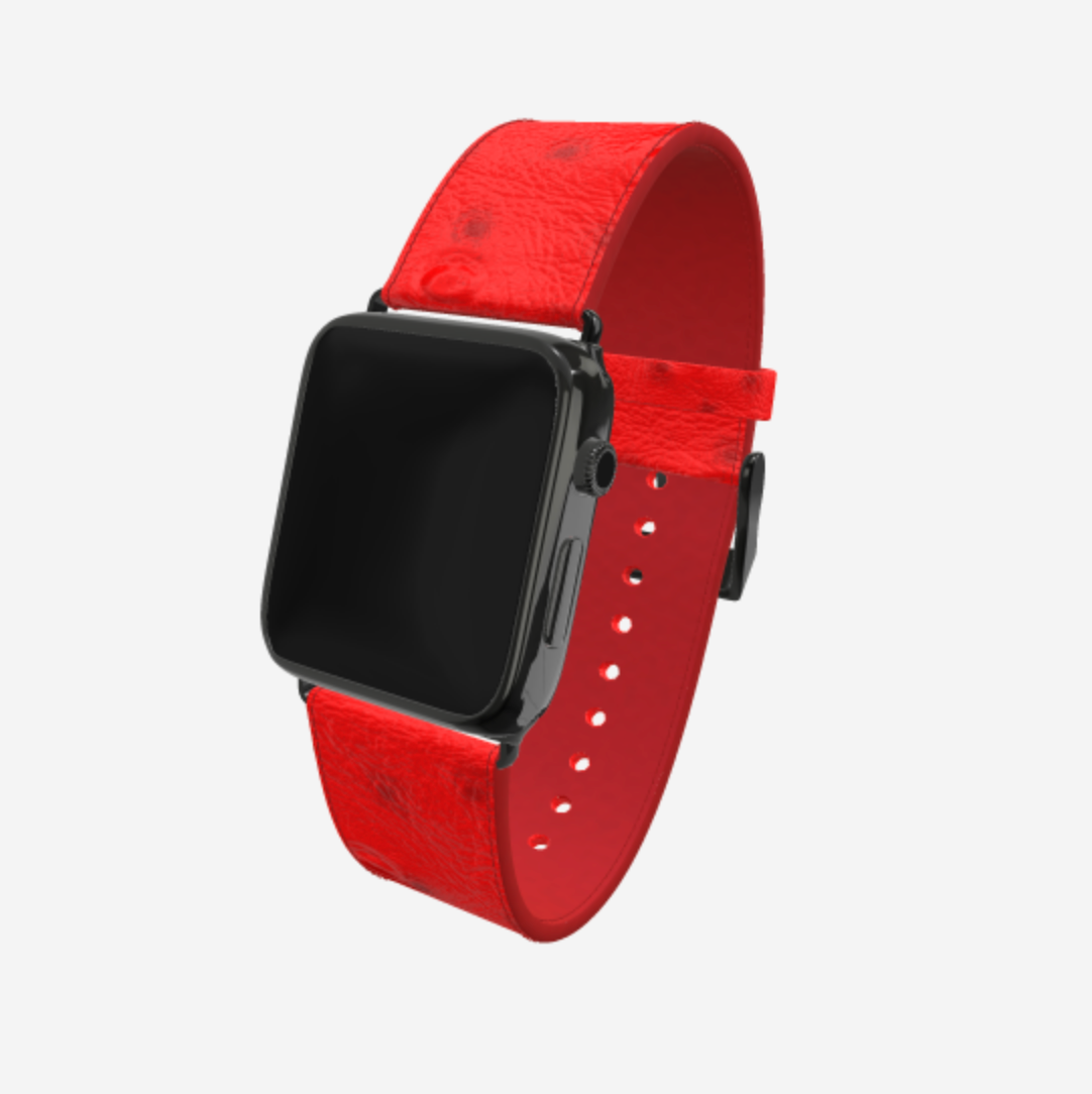 Apple Watch Strap in Genuine Ostrich 38 l 40 MM Glamour Red Black Plating 