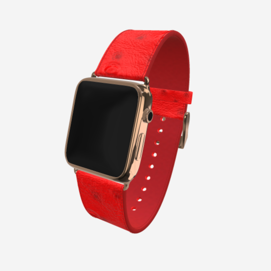 Apple Watch Strap in Genuine Ostrich 38 l 40 MM Glamour Red Rose Gold 