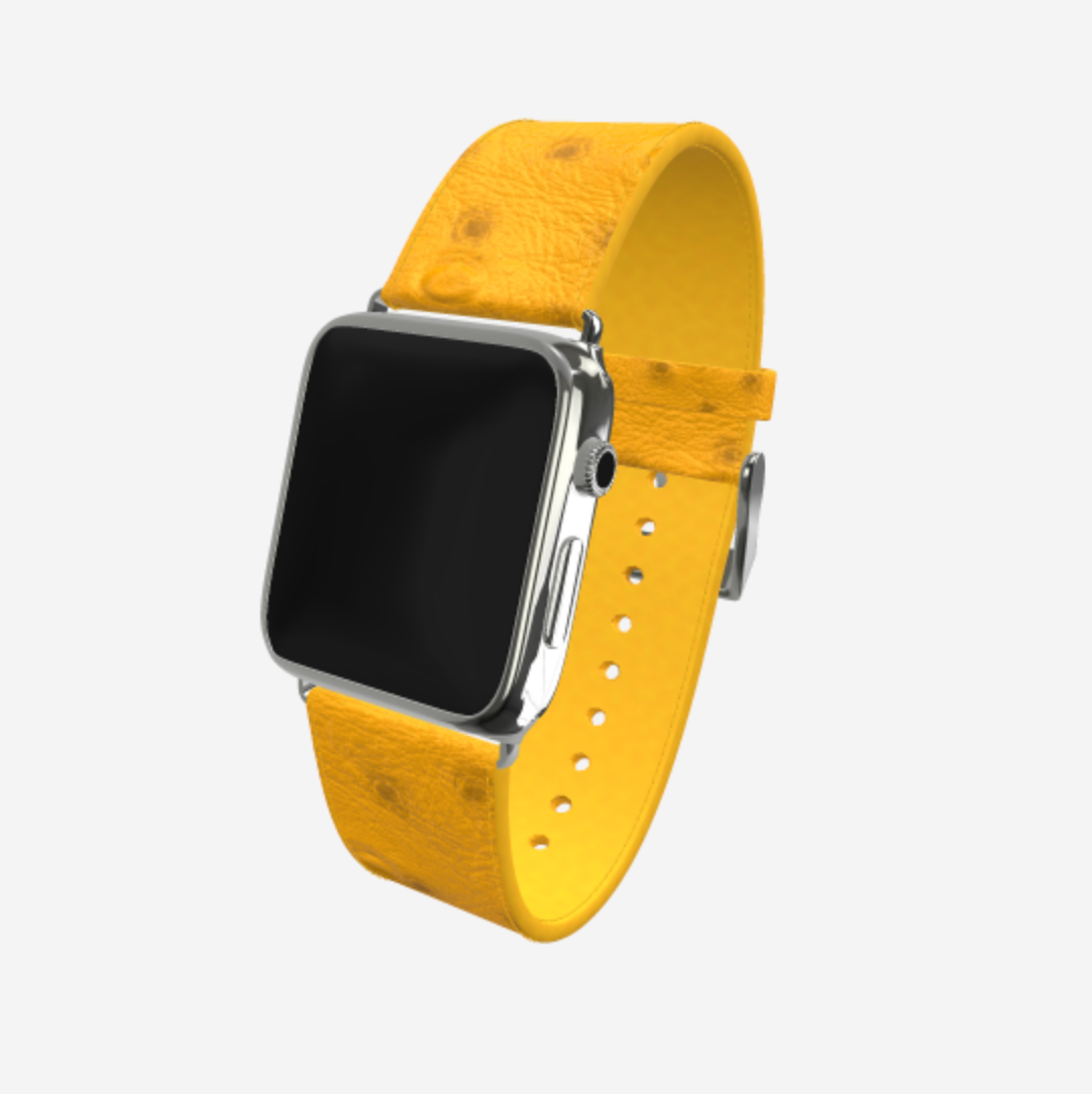 Apple Watch Strap in Genuine Ostrich 38 l 40 MM Sunny Yellow Steel 316 
