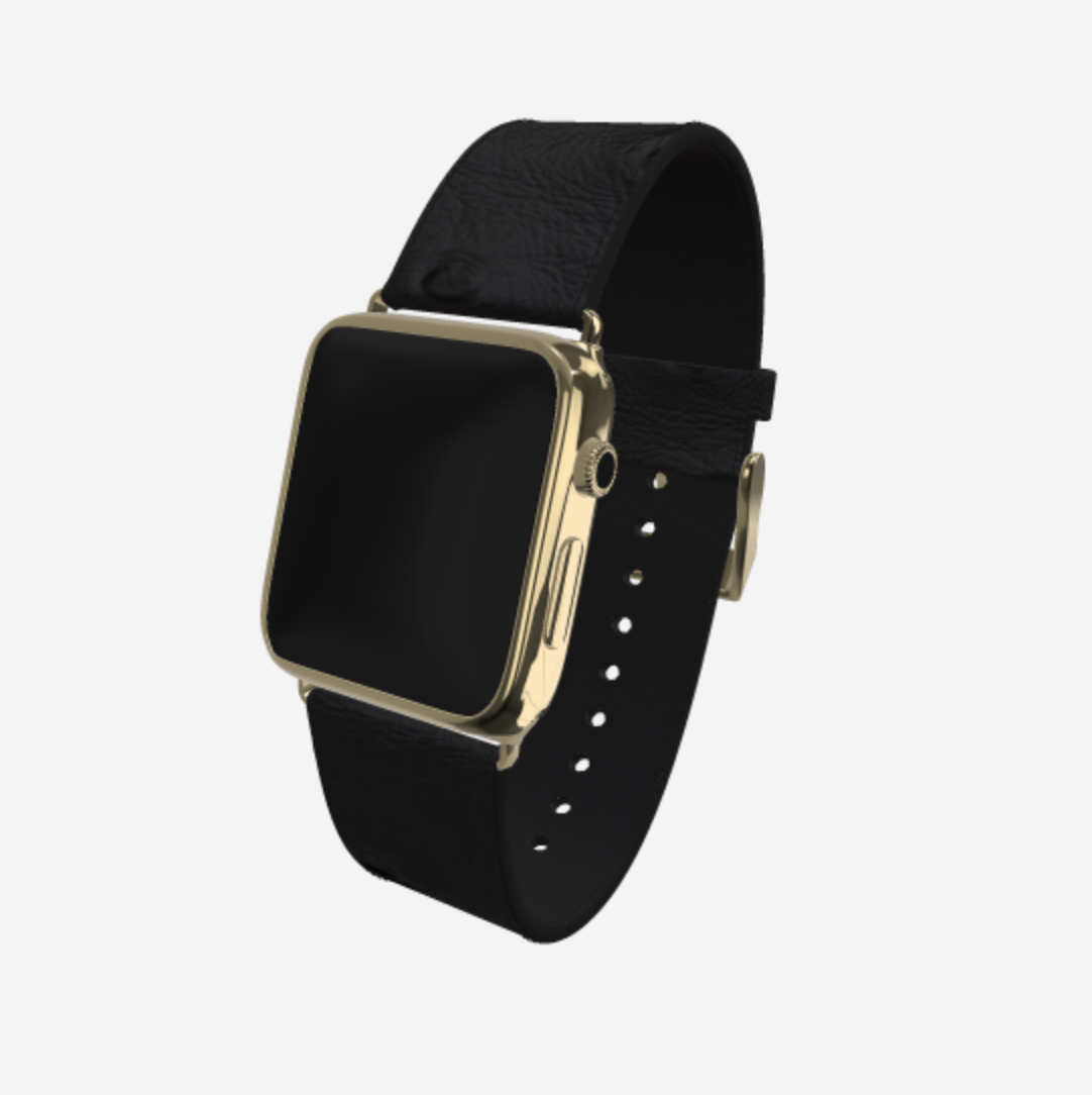 Apple Watch Strap in Genuine Ostrich 42 l 44 MM Bond Black Yellow Gold 