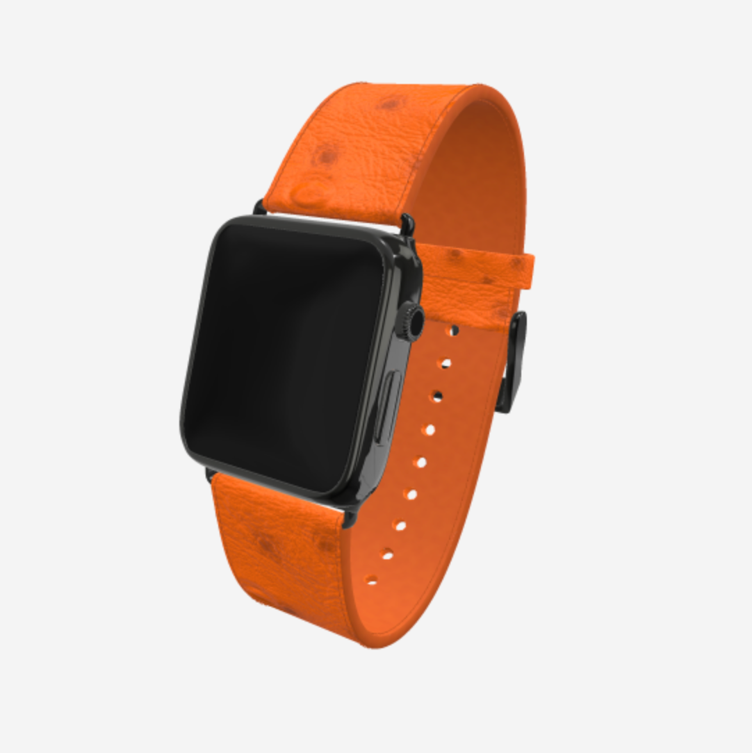 Apple Watch Strap in Genuine Ostrich 42 l 44 MM Orange Cocktail Black Plating 