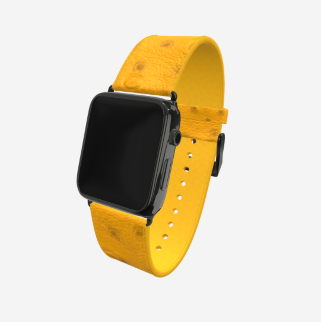 Apple Watch Strap in Genuine Ostrich 42 l 44 MM Sunny Yellow Black Plating 