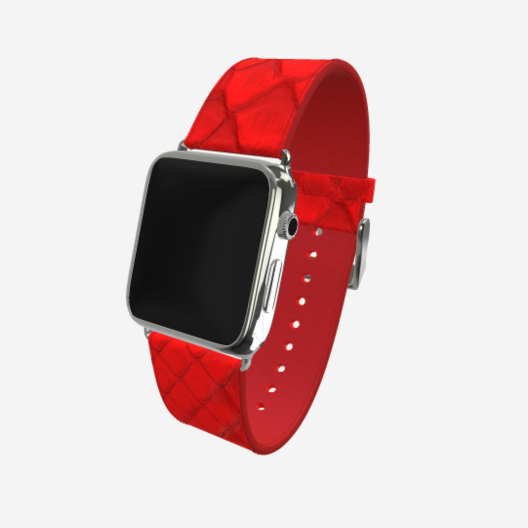 Apple Watch Strap in Genuine Python 38 l 40 MM Glamour Red Steel 316 
