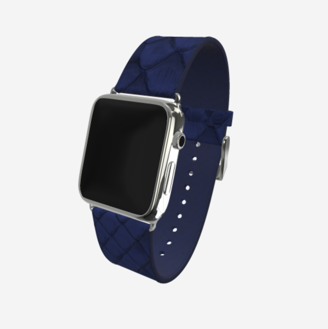 Apple Watch Strap in Genuine Python 38 l 40 MM Navy Blue Steel 316 