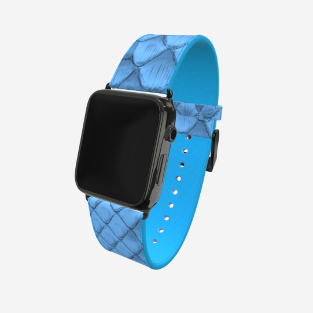 Apple Watch Strap in Genuine Python 42 l 44 MM Blue Jean Black Plating 