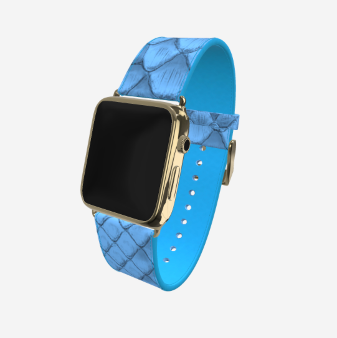 Apple Watch Strap in Genuine Python 42 l 44 MM Blue Jean Yellow Gold 