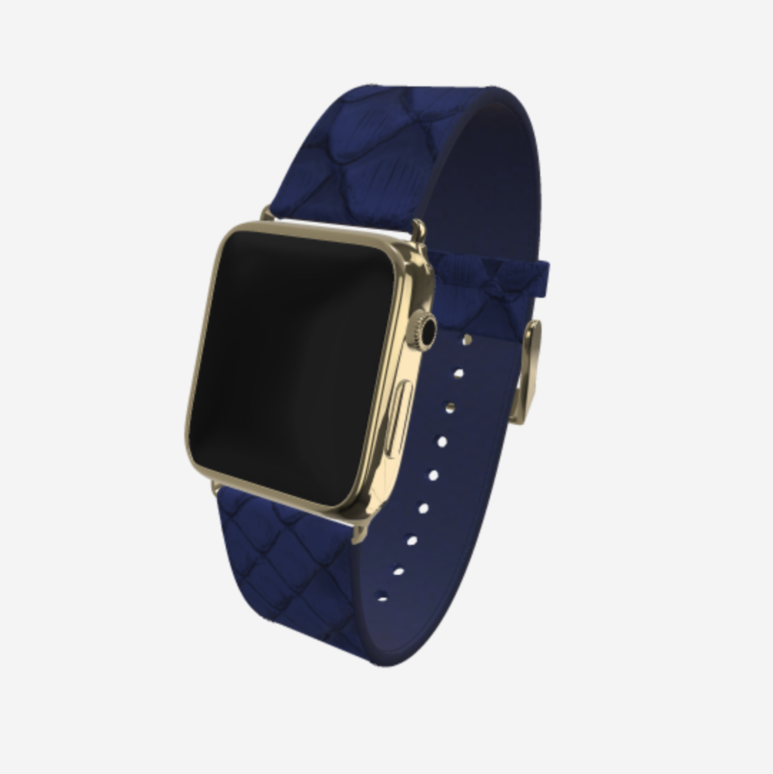 Apple Watch Strap in Genuine Python 42 l 44 MM Navy Blue Yellow Gold 
