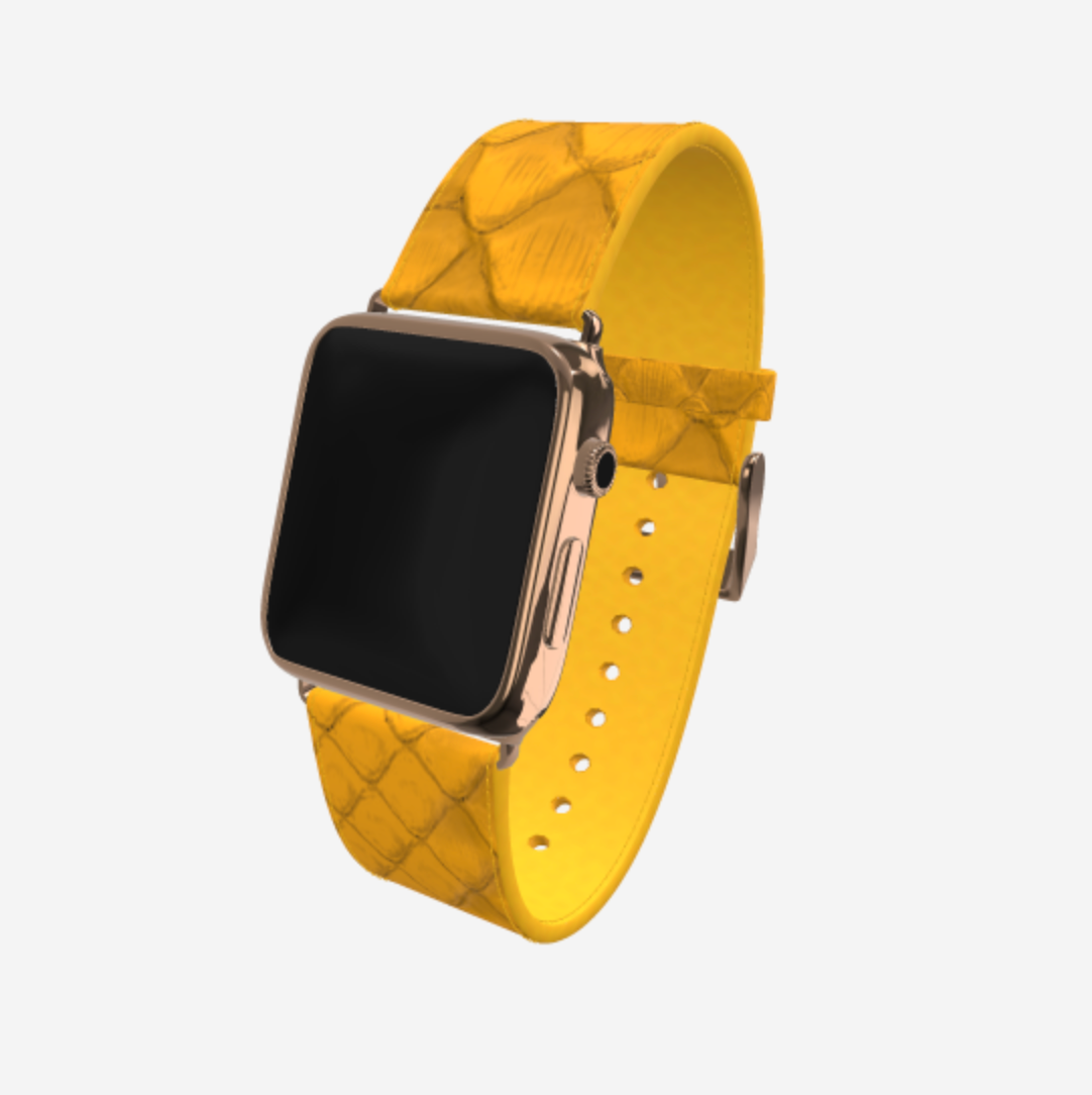 Apple Watch Strap in Genuine Python 42 l 44 MM Sunny Yellow Black Plating 